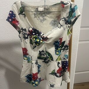 Anthropologie Postmark Floral Peplum Top Shirt Blouse.